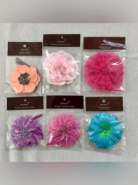 Papyrus NWT 6 Set Floral Gift Embellishments Purple Pink Teal Blue Coral